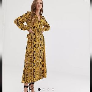 ASOS Yellow and Black Snake Print Midi Dress